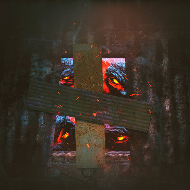 istock Creepy monster inside haunted house,3d rendering 1223587590
