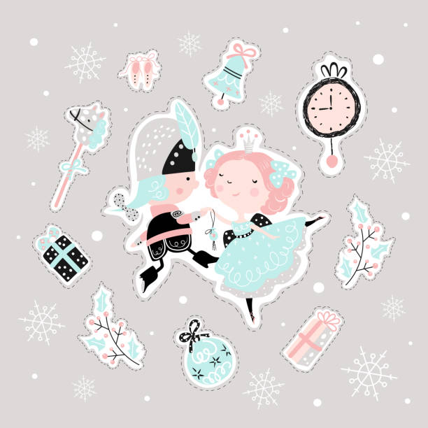 Fairy childish pattern with nutcracker, girl and toys. Fairy childish pattern with nutcracker, girl and toys. Christmas scandinavian set for kids fabric, wrapping, textile, wallpaper, apparel. sketches of elephants background stock illustrations