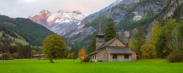 istock Kandersteg church, sunset mountains, Switzerland 1223588937