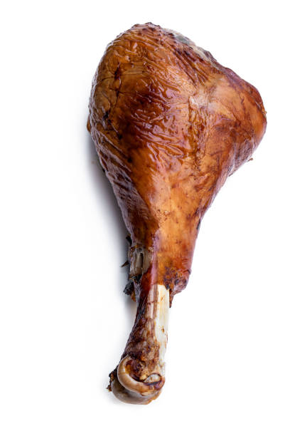 perna de peru assado isolado em branco - roast chicken chicken roasted isolated - fotografias e filmes do acervo