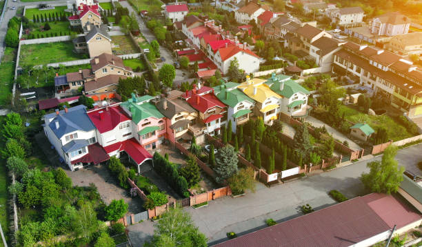 istock Aerial. Colorful cottages background. View above. 1223591276