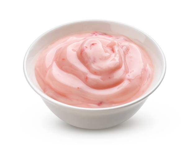 istock Strawberry yogurt isolated on white background 1223592744