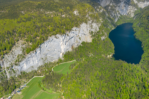 Lake Toplitz is a lake situated in a dense mountain forest high up in the Austrian Alps, 98 km from Salzburg in western Austria. It is surrounded by cliffs and forests in the Salzkammergut lake district, within the Totes Gebirge.