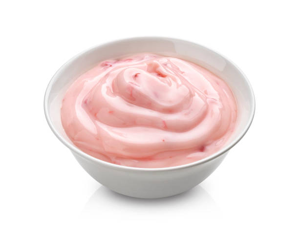 istock Strawberry yogurt isolated on white background 1223594535