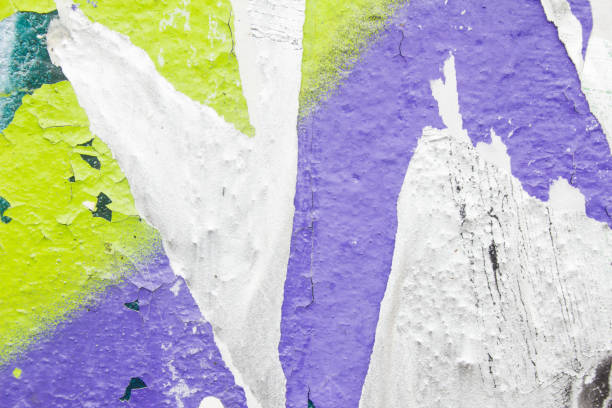 istock Old dirty painted wall with peeling paint and torn paper poster texture background. 1223595457