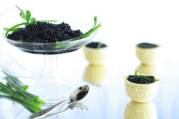 istock Fresh black fish roe. Beluga caviar served with ice. 1223598646