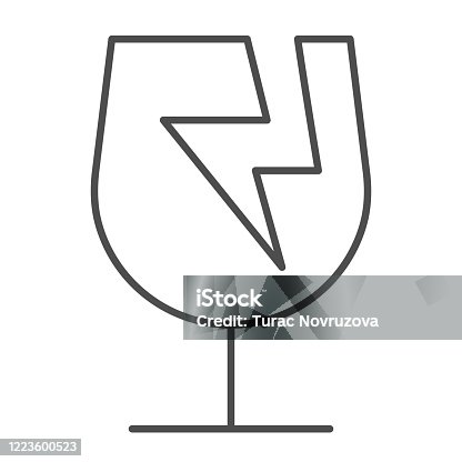 istock Broken glass symbol of fragile cargo thin line icon, logistic and delivery symbol, Fragile or breakable material packaging vector sign on white background, handle with care icon outline. Vector. 1223600523