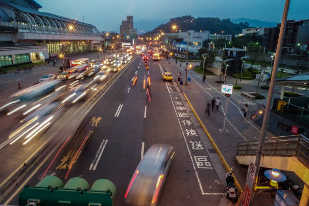 Street Scene in China in rush hour. Slow shutter exposure.