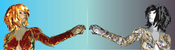 istock Polygonal girl from multi-colored triangles, modern color style.  different character and mood. Different twins 1223604259