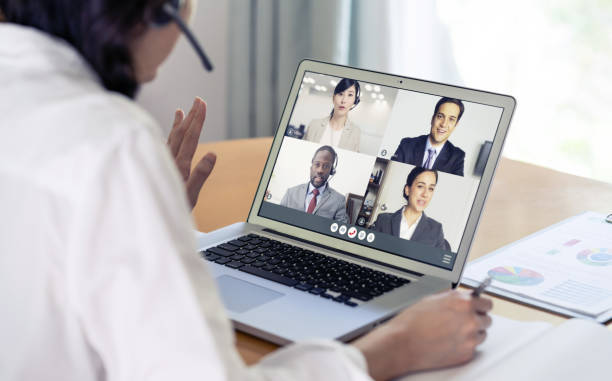 istock Video conference concept. Teleconference.  Webinar. Online seminar. e-Learning. 1223605852
