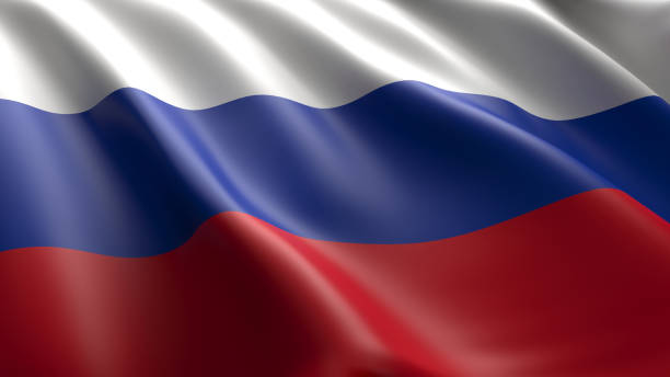 Wavy flag of Russia. stock photo