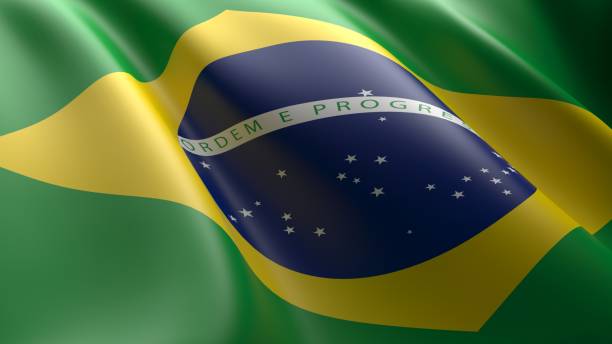Wavy flag of Brazil. stock photo