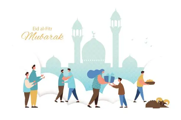 Vector illustration of Muslim Eid Fitr celebrating greeting card vector