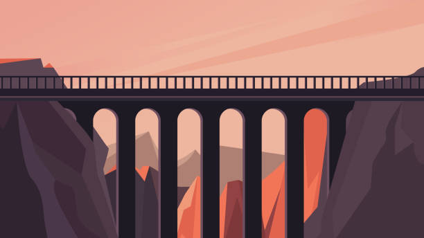 ilustraciones, imágenes clip art, dibujos animados e iconos de stock de puente sobre el cañón. - railway bridge