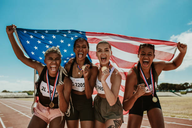 istock African female runner winning a competition 1223619046