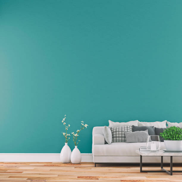 istock Empty living room with white sofa, table and decoration 1223621122