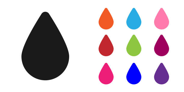 흰색 배경에 격리 된 검은 물 방울 아이콘입니다. 다채로운 아이콘을 설정합니다. 벡터 일러스트레이션 - 물방울 stock illustrations