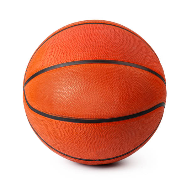 basketball-spielball isoliert auf weißem hintergrund - dribbling stock-fotos und bilder