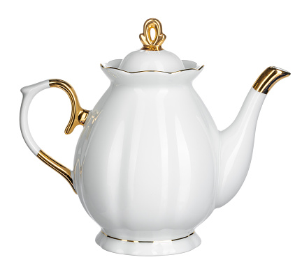 Empty tea kettle isolate on white background. Close up.