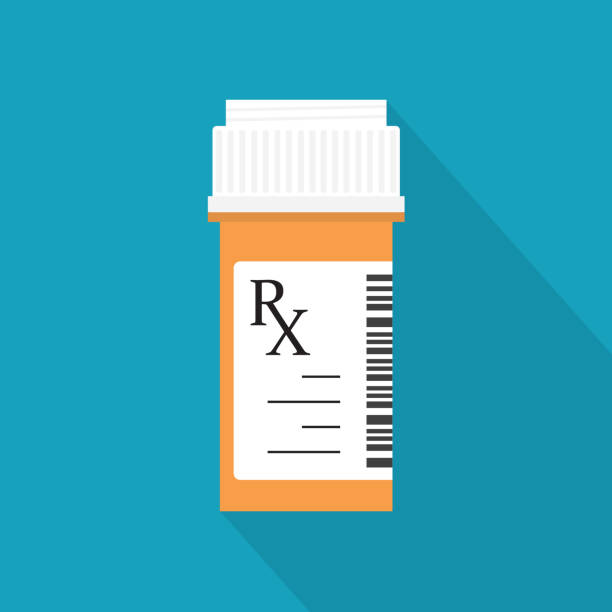 flasche mit prescriprtion-medikamenten - rx pill prescription symbol stock-grafiken, -clipart, -cartoons und -symbole