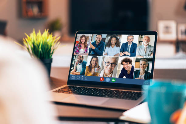 Video call Modern Multiethnic business team having discussion and online meeting in video call pathogen photos stock pictures, royalty-free photos & images