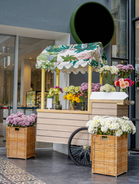 Fresh flower shop with cart