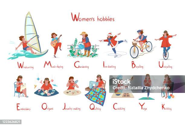 Set Of Indoors And Outdoors Womens Hobbies Stock Illustration - Download  Image Now - Group Of Objects, Quilt, Adult - iStock
