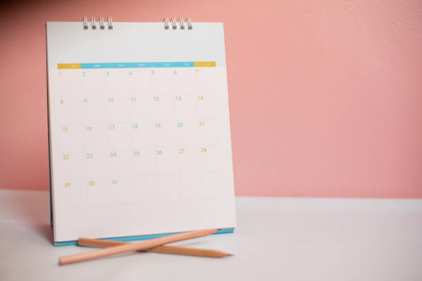 istock Close up calendar on pink background in planning concept. 1223627627