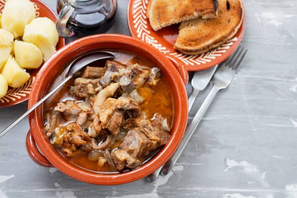 istock baked lamb with onion and pepper in the brown ceramic bowl 1223630552