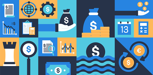 Economy and Finance Concept Flat Banner Design with Icons