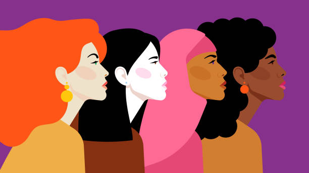 illustrazioni stock, clip art, cartoni animati e icone di tendenza di diverse donne multietniche. donne diverse: africana, asiatica, cinese, europea, latinoamericana, araba. donne diverse nazionalità e culture. la lotta per i diritti, l'indipendenza, l'uguaglianza, la diversità. - message communication sign african descent