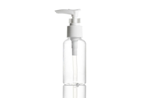 istock Pump bottle, empty sanitizer container for mineral cosmetic, soap shampoo isolated on white. Clear plastic blank cap for water, antiseptic gel in spray bottle on transparent background. 1223638275