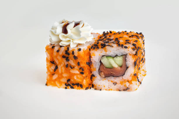 istock Two rolls on a white background. Japanese cuisine 1223639597