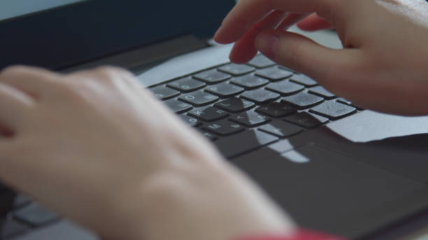 istock Woman freelancer typing on a keyboard. Close-up 1223640131