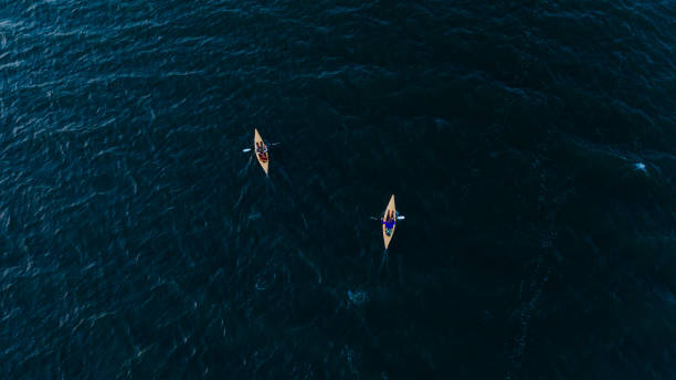 istock Aerial view of people doing sea kayaking 1223642323