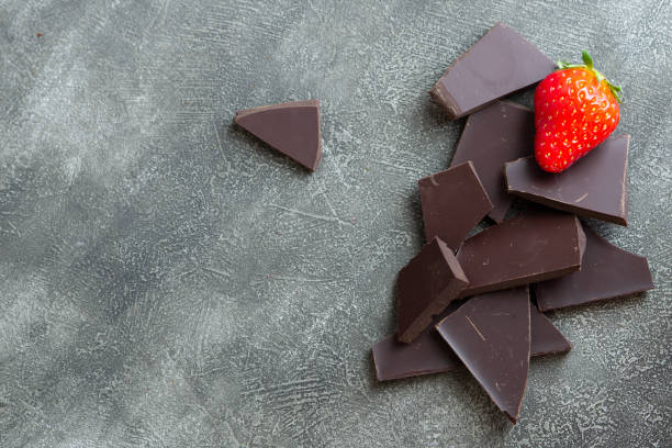 istock Chocolate with strawberry isolated on grey background. Copy space 1223648658