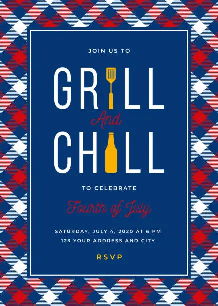 Vector illustration of Fourth of July BBQ Party Invitation.