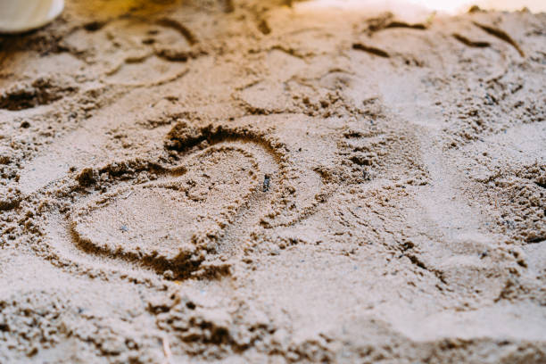 istock Heart painted on the sand 1223650155
