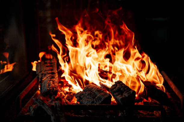 istock Flame of burning logs in the fireplace 1223657120