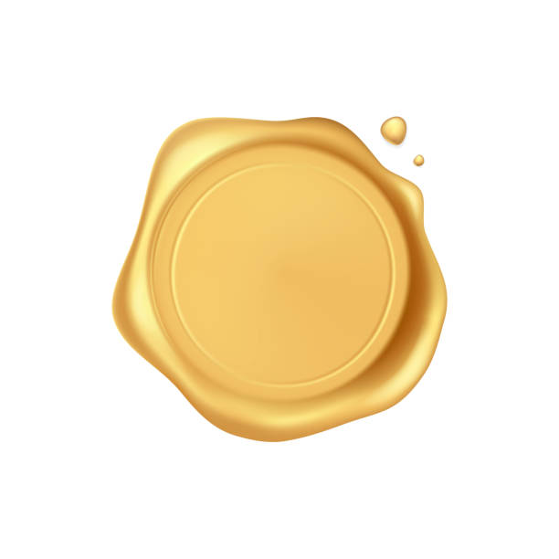 istock Wax seal. Gold stamp wax seal with drops isolated on white background. Realistic guaranteed golden stamps. Realistic 3d vector icon 1223660614