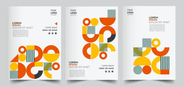 Vector illustration of Flyer brochure design template business cover geometric theme circles yellow color - Vector