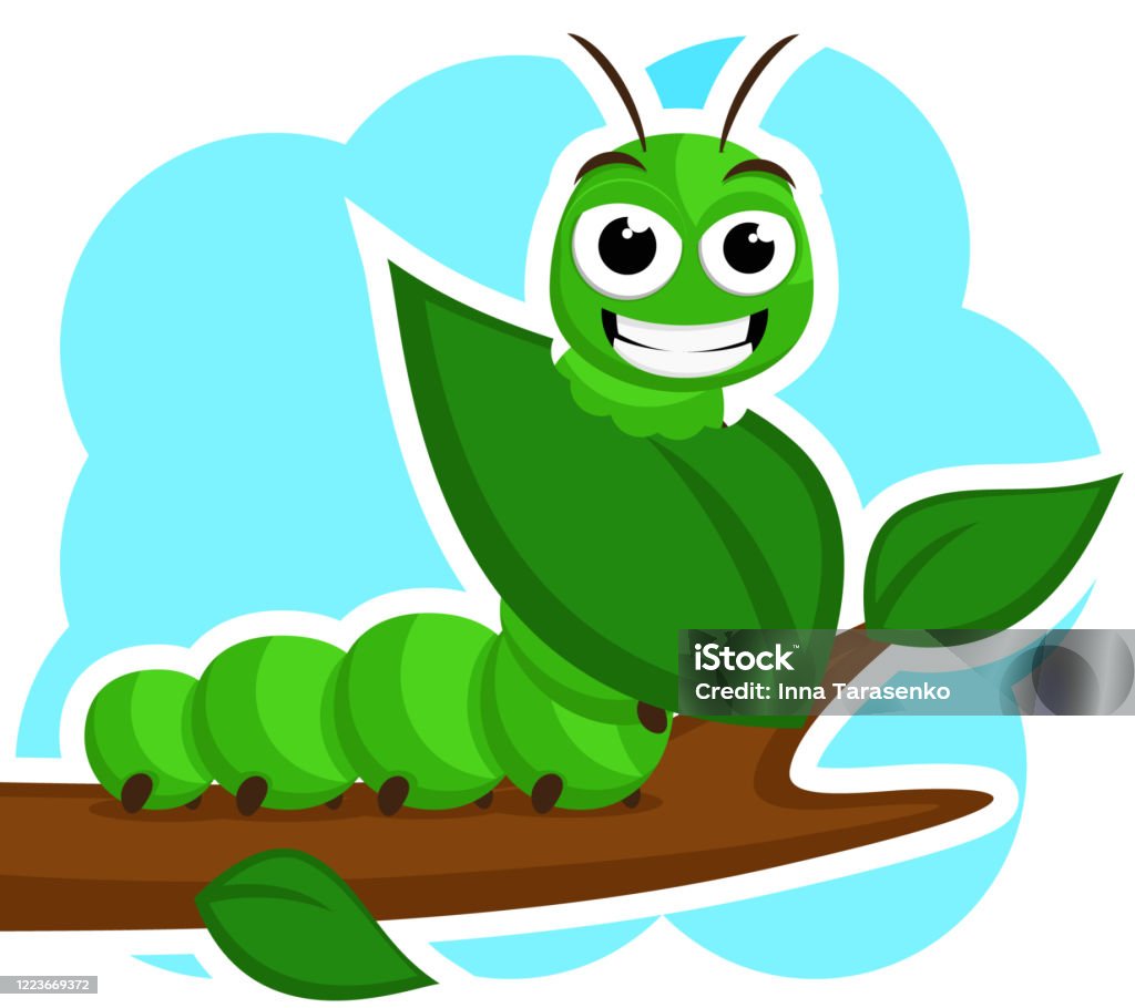 Một Con Sâu Bướm Mỉm Cười Và Ăn Một Chiếc Lá Màu Xanh Lá Cây Trên ...