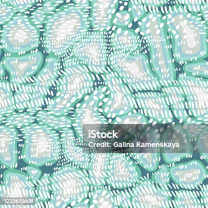istock Abstract seamless pattern made of natural organic cells shapes. Dotted lines texture. 1223670418