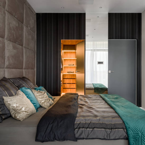 istock Elegant bedroom with spacious wardrobe 1223674072