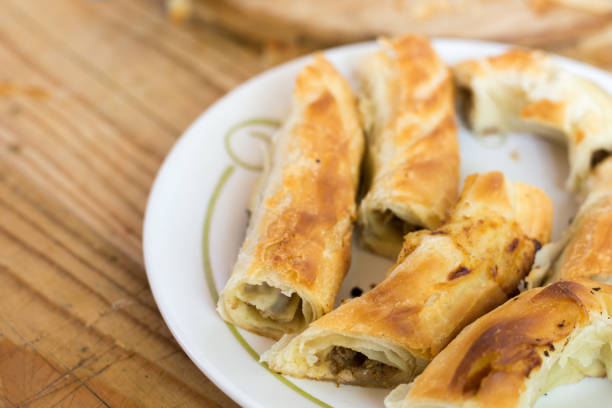 istock Sliced burek with meat on the plate 1223675782