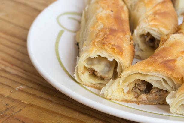 istock Sliced burek with meat on the plate 1223675799