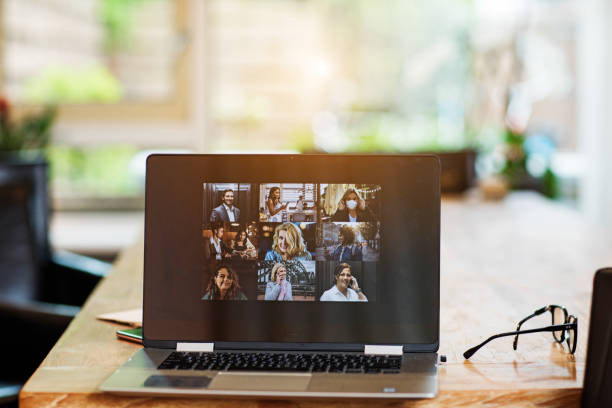 istock Home Office Set Up for Webinar and Teleconference 1223676950