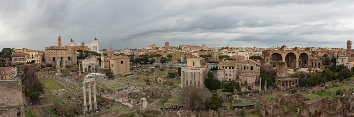 Roman forum in italy with blue sky and clouds in Rome