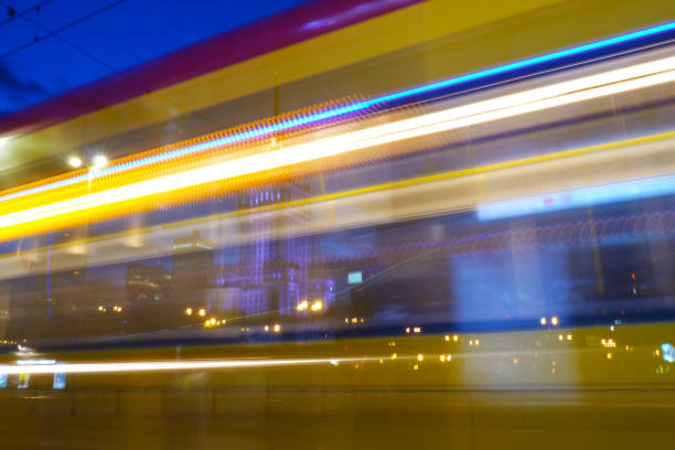 istock Tramway light track at night in Warsaw 1223679825