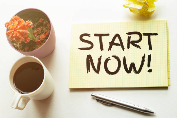 istock Text START NOW with notebook and pen, cactus, work from home place, freelance environment on yellow background copy space, planning day, to do list 1223684925